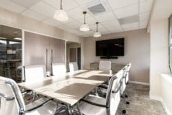 Office boardroom with acoustic wall panel.