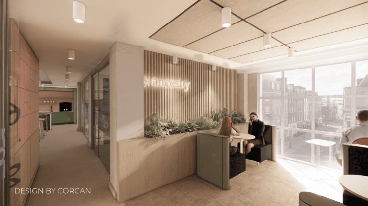 Office design by Corgan for London office fit out for Ancestry